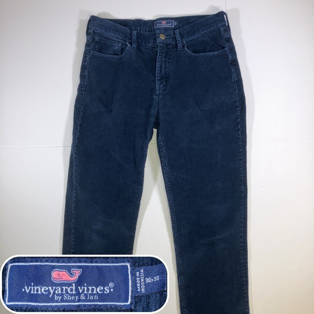 Vineyard Vines Whale Corduroy Pants Mens 30x30 Blue Slim Straight Stretch